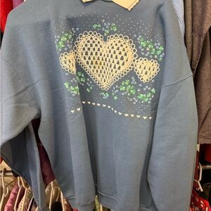 Vintage Blue Heart Pattern Sweater